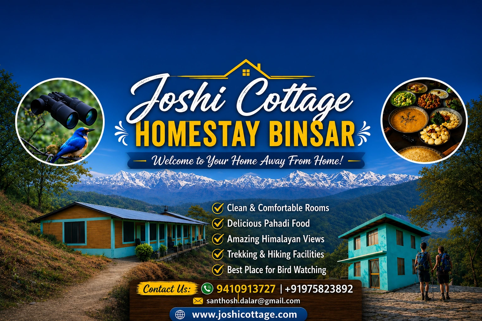 Joshi Cottage — Homestay Binsar. Welcome to your home away from home: clean & comfortable rooms, delicious Pahadi food, amazing Himalayan views, trekking & the best place for bird watching.